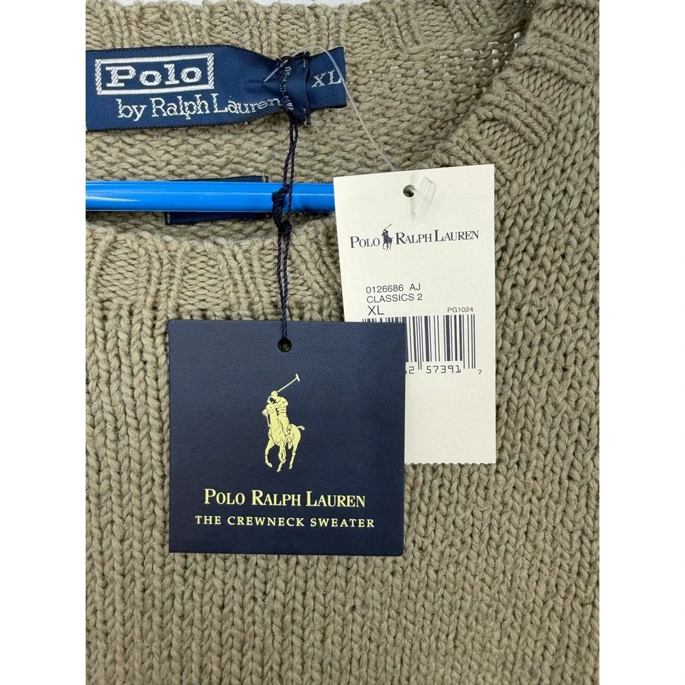 NEW Vtg Polo Ralph Lauren Mens XL Crewneck Sweater Olive Green Cotton Wool